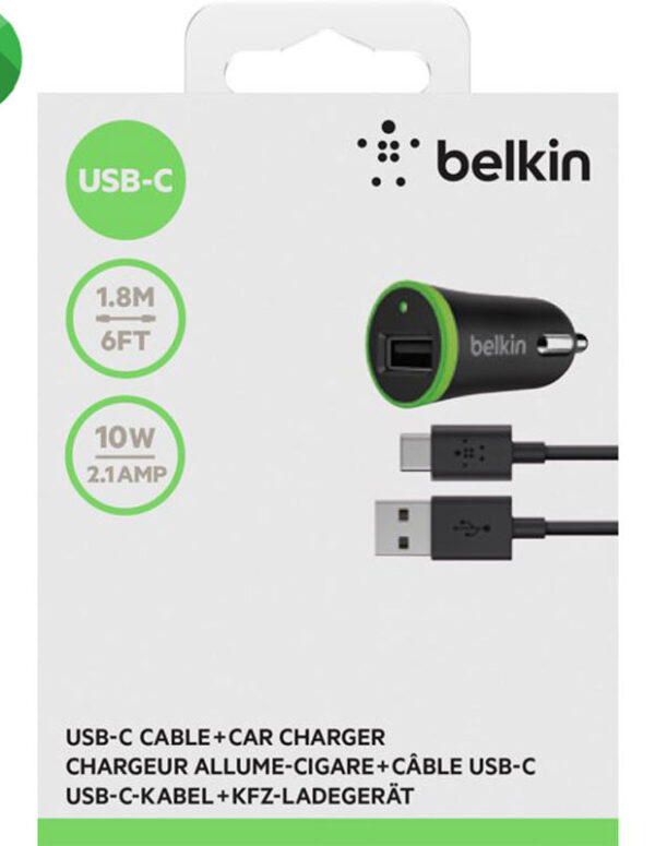 Belkin Car Charger with USB-C to USB Cable (10 W/2.1 Amp)