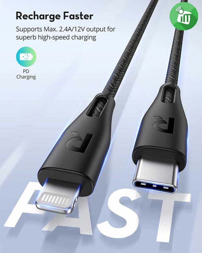 RAVPower RP-CB1004 USB-C To Lightning Charge/Sync MFI Cable 1.2M