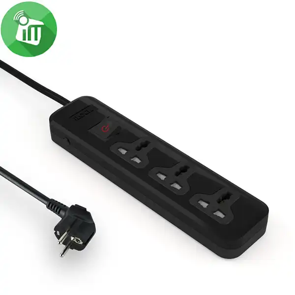 iLock Power Strip 3 Universal Outlets With Overload Switch (Black)