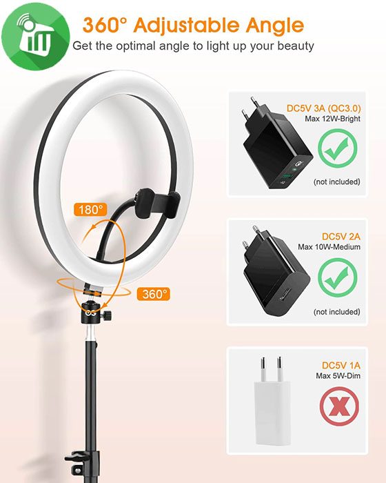 Finicky Light Elegiant EGL-02P 12″ Wireless LED Selfie Ring Light with Tripod Stand ...
