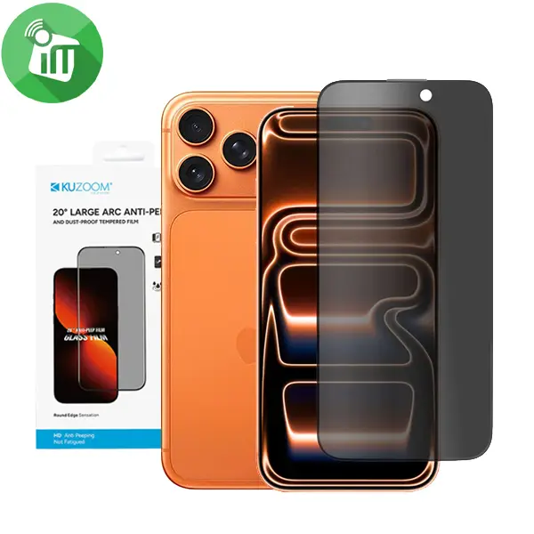 KuZoom 20 Degree Large Arc Privacy Glass Screen iPhone 17 Pro