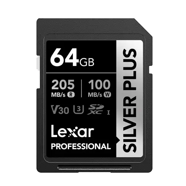 Lexar Silver Plus 64GB SDXC UHS-I Card For Camera 205MB/s