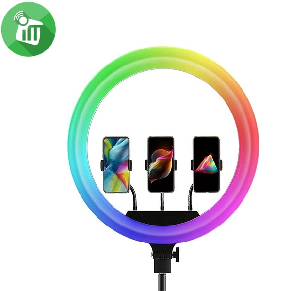 3D-45 45cm Crystal RGB LED Ring Light with 3 Phone Clip Remote Control (18-Inch)