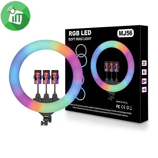 MJ56 56cm RGB LED Ring Light with 3 Phone Clip Remote Control (22-Inch)